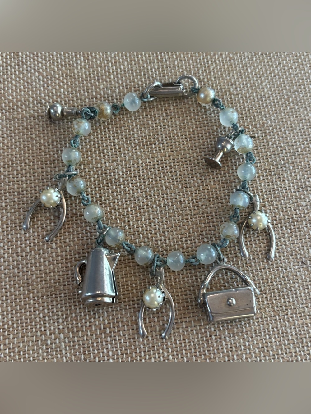 Vintage Tea Pot Charm Bracelet Silver  Tone 7”